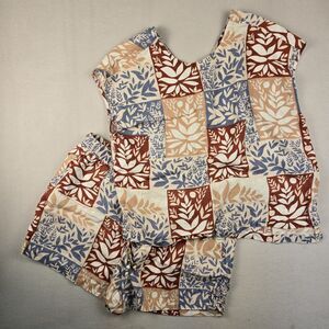 Sigrid Olsen 100% Linen Print Top Large & Shorts XL Set 2-Piece Coastal Floral